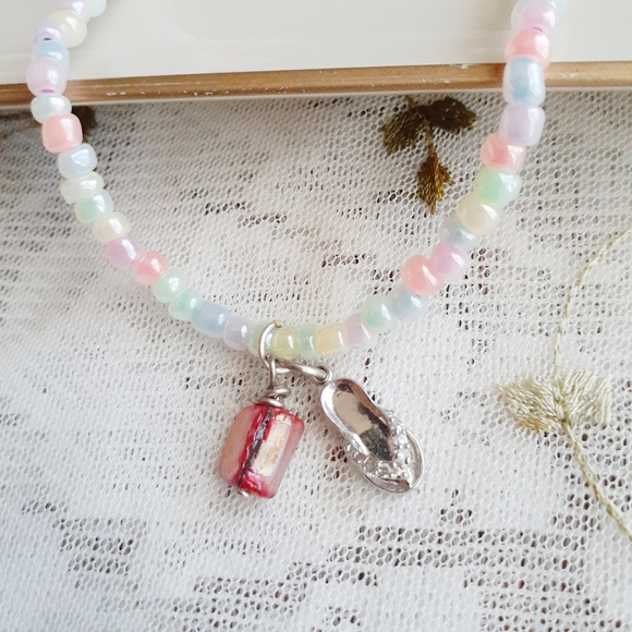 Handmade Pastel Beaded Choker Short Necklace Beach - Picture 7 of 8
